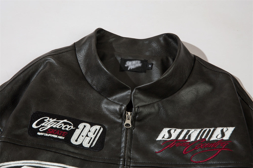 Men's Embroidered Leather Jacket