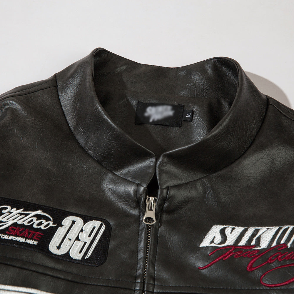 Men's Embroidered Leather Jacket